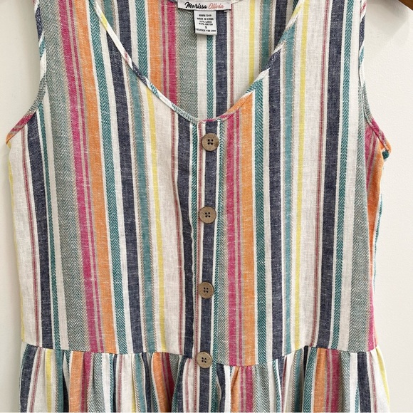 Marissa Olivia linen rayon blend sleeveless striped tiered midi dress small - Picture 3 of 7